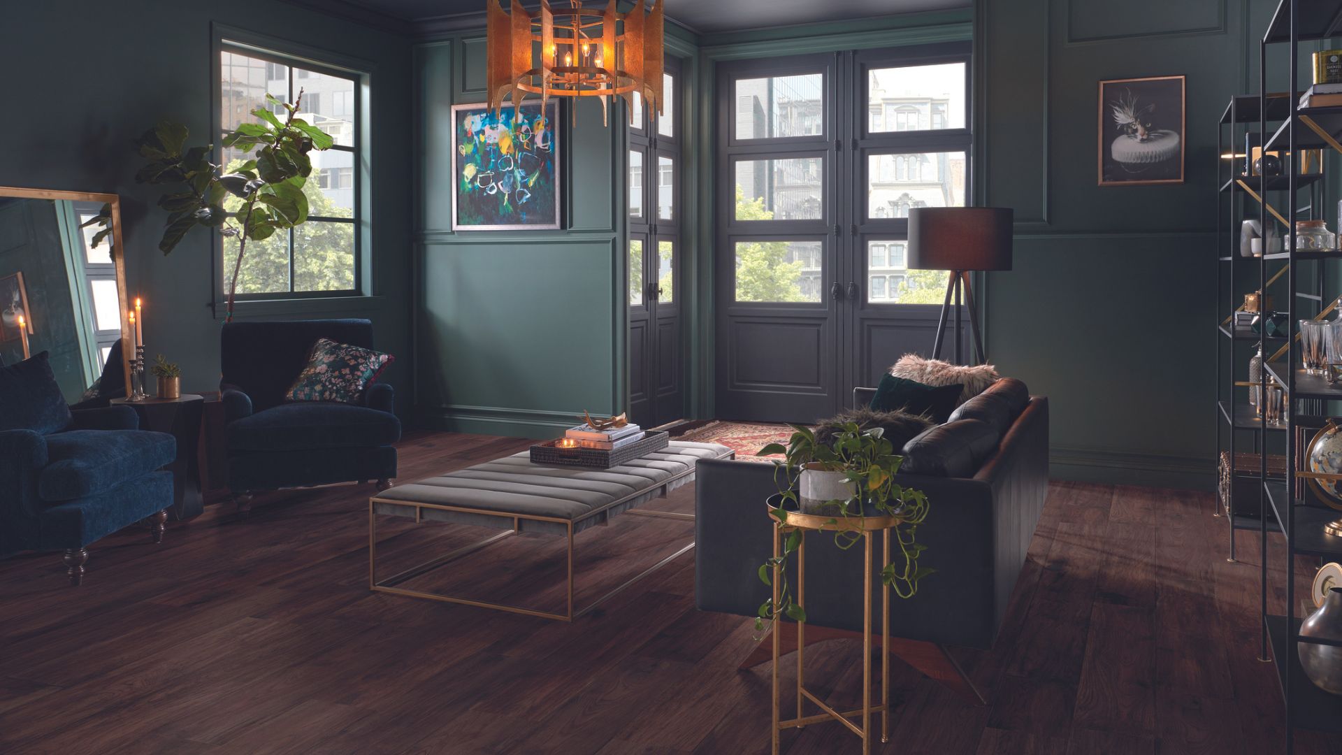 Hardwood floors in a living room.